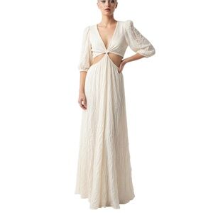 NWT LUSH Ivory Smocked Cutout Maxi Boho Dress SIZE SMALL